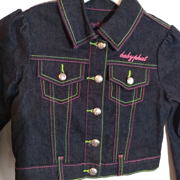 ‼️THRIFT STORE ALERT MAKE OFFER Baby Phat Jean Jacket Denim Neon Stitching Coat - Picture 10 of 12
